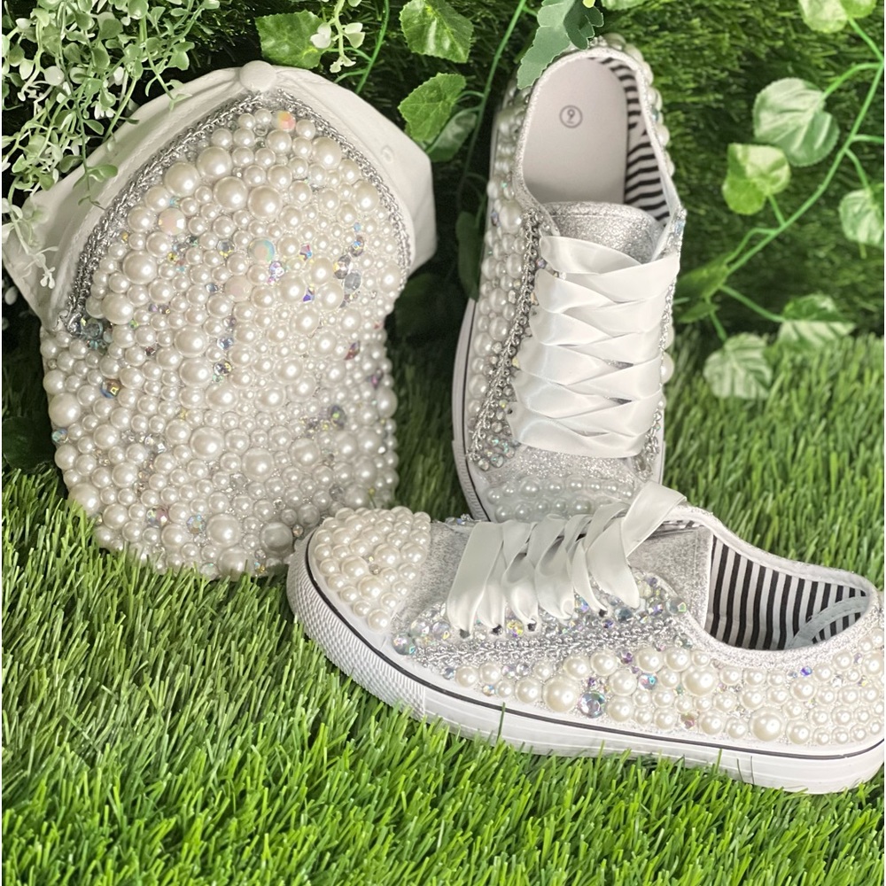 Rhinestone and pearl sneaker
